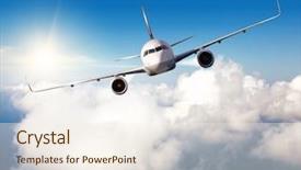  Presentation with jet plane - PPT layouts featuring air travel - commercial jet plane flying above background and a  colored foreground
