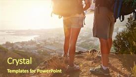  Presentation with hiking - Audience pleasing slide deck consisting of air travel - cropped image of two hikers backdrop and a tawny brown colored foreground