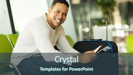  Presentation with man holding phone - Slide set having air travel - happy man holding smart phone background and a tawny brown colored foreground