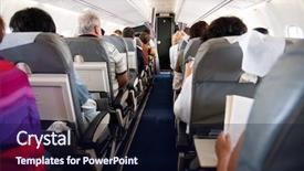  Presentation with passengers - Cool new presentation theme with air travel - interior of airplane with passengers backdrop and a wine colored foreground