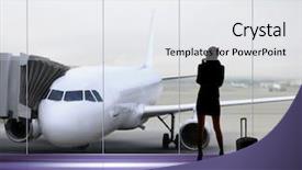  Presentation with air plane - Cool new presentation theme with air travel - silhouette of businesswoman which expects backdrop and a light gray colored foreground