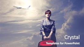  Presentation with airplane cash - Presentation design with air travel - young woman holding a trolley background and a  colored foreground