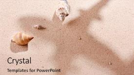  Presentation with shells - Theme featuring air travel insurance - shells on sand background and a lemonade colored foreground