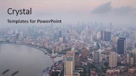  Presentation with air water pollution - PPT theme with air water pollution - river and shanghai city background and a light gray colored foreground