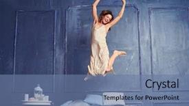  Presentation with air - Beautiful presentation featuring air young excited woman jumping backdrop and a ocean colored foreground