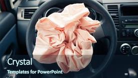  Presentation with wheel - Presentation theme enhanced with airbags - airbag explodes on steering wheel background and a navy blue colored foreground