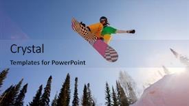  Presentation with deep blue - Presentation design consisting of airborne - snowboarder jumping through air background and a light blue colored foreground