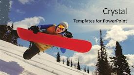  Presentation with deep blue - PPT theme featuring airborne - snowboarder jumping through air background and a seafoam green colored foreground