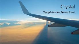  Presentation with airplane taking off sky in - PPT theme enhanced with airborne - view of airplane wing background and a light blue colored foreground