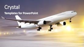  Presentation with landing plane at an airport - PPT theme having airbus - airport and white plane taking background and a ocean colored foreground