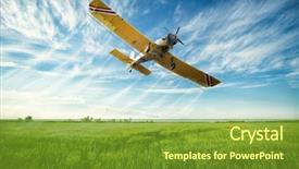  Presentation with agriculture crops - Audience pleasing presentation theme consisting of aircraft - agriculture low flying yellow plane backdrop and a tawny brown colored foreground