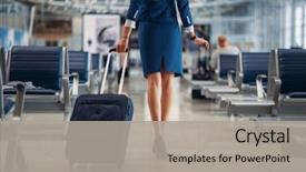  Presentation with airport - Slide deck having aircraft - air hostess going between seat background and a light gray colored foreground