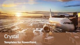  Presentation with terminal - PPT theme featuring aircraft - airplane being preparing for takeoff background and a coral colored foreground