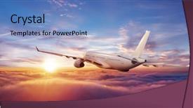  Presentation with business travel - Presentation theme with aircraft - big commercial airplane flying above background and a teal colored foreground