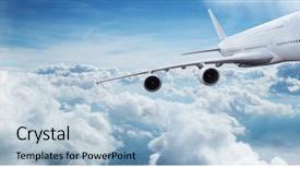  Presentation with commercial - Amazing PPT theme having aircraft - big commercial airplane flying above backdrop and a light blue colored foreground
