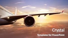  Presentation with aircraft - PPT theme with aircraft - close-up of passenger airplane flying background and a tawny brown colored foreground