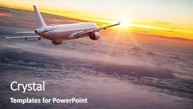  Presentation with commercial - Slides having aircraft - commercial airplane flying above dramatic background and a gray colored foreground