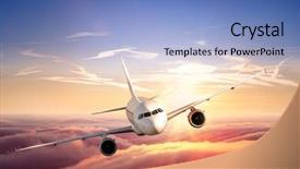  Presentation with business travel - Audience pleasing theme consisting of aircraft - commercial airplane jetliner flying above backdrop and a light blue colored foreground