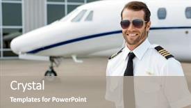  Presentation with confident - PPT layouts featuring aircraft - confident pilot smiling in front background and a gray colored foreground