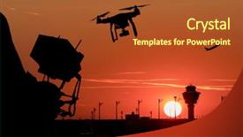  Presentation with collision - Cool new presentation theme with aircraft - drone flying near commercial airplane backdrop and a tawny brown colored foreground