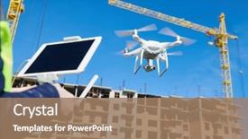  Presentation with building construction - Theme enhanced with aircraft - drone operated by construction female background and a coral colored foreground