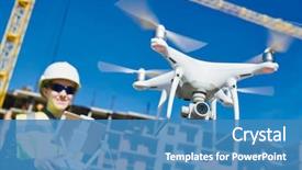  Presentation with building construction - Slide deck consisting of aircraft - drone operated by construction female background and a teal colored foreground