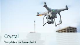  Presentation with video surveillance - Amazing theme having aircraft - drone over construction site video backdrop and a sky blue colored foreground