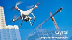  Presentation with building construction - Beautiful theme featuring aircraft - drone survellance over construction area backdrop and a teal colored foreground