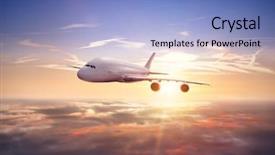  Presentation with business travel - Beautiful slide deck featuring aircraft - huge two-storey passengers commercial airplane backdrop and a light blue colored foreground