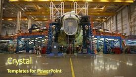  Presentation with aerospace - Slides having aircraft - inside aerospace manufacturing plant background and a tawny brown colored foreground