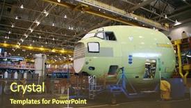  Presentation with aerospace - Audience pleasing PPT layouts consisting of aircraft - inside aerospace manufacturing plant backdrop and a tawny brown colored foreground