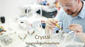  Presentation with quadcopter - Slides featuring aircraft - man in protective glasses attaching background and a sky blue colored foreground