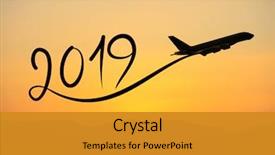  Presentation with 2019 - PPT theme having aircraft - new year 2019 drawing background and a gold colored foreground