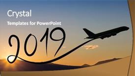  Presentation with new year 2019 - Slide set enhanced with aircraft - new year 2019 drawing background and a seafoam green colored foreground