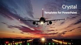  Presentation with runway - Audience pleasing slide deck consisting of aircraft - passengers commercial airplane landing backdrop and a ocean colored foreground