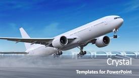  Presentation with plane - Audience pleasing slide deck consisting of aircraft - white passenger plane is landing backdrop and a seafoam green colored foreground