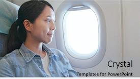 Presentation with plane - Amazing theme having aircraft - woman looking out of window backdrop and a light blue colored foreground