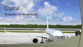  Presentation with blue sky - Slides having aircraft airplane plane landed airport background and a light blue colored foreground