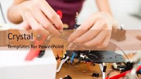  Presentation with drone - Beautiful PPT theme featuring aircraft assembly - assembler of drone at home backdrop and a  colored foreground