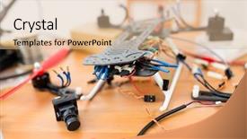  Presentation with drone - PPT theme featuring aircraft assembly - assembler of drone installation background and a  colored foreground