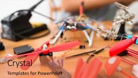  Presentation with drone - Beautiful PPT theme featuring aircraft assembly - assembler of drone backdrop and a coral colored foreground