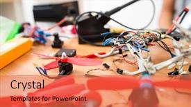  Presentation with drone - Slides with aircraft assembly - assembler of flying drone background and a  colored foreground