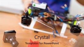  Presentation with drone technology delivery flying - PPT layouts enhanced with aircraft assembly - building of flying drone background and a coral colored foreground