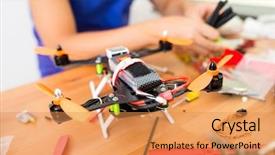  Presentation with drone - Beautiful slide deck featuring aircraft assembly - building of flying drone backdrop and a  colored foreground