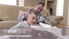  Presentation with living room - PPT theme with aircraft assembly - father and son assembling airplane background and a gray colored foreground