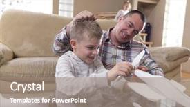  Presentation with living room - Slide set featuring aircraft assembly - father and son assembling airplane background and a gray colored foreground