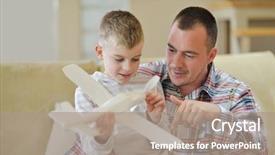  Presentation with father son and looking - Theme featuring aircraft assembly - father and son assembling airplane background and a coral colored foreground