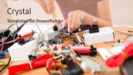  Presentation with drone technology delivery flying - Amazing presentation design having aircraft assembly - flying drone assembler backdrop and a coral colored foreground