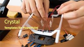  Presentation with drone technology delivery flying - Presentation design with aircraft assembly - flying drone building background and a red colored foreground