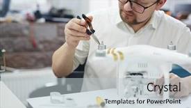  Presentation with workshop tools - PPT theme with aircraft assembly - portrait of modern man working background and a lemonade colored foreground